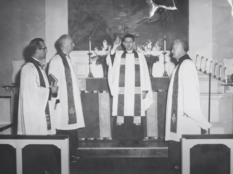 Rev Art Simon, centre, at Trinity Luthern Church in New York, circa 1960s
