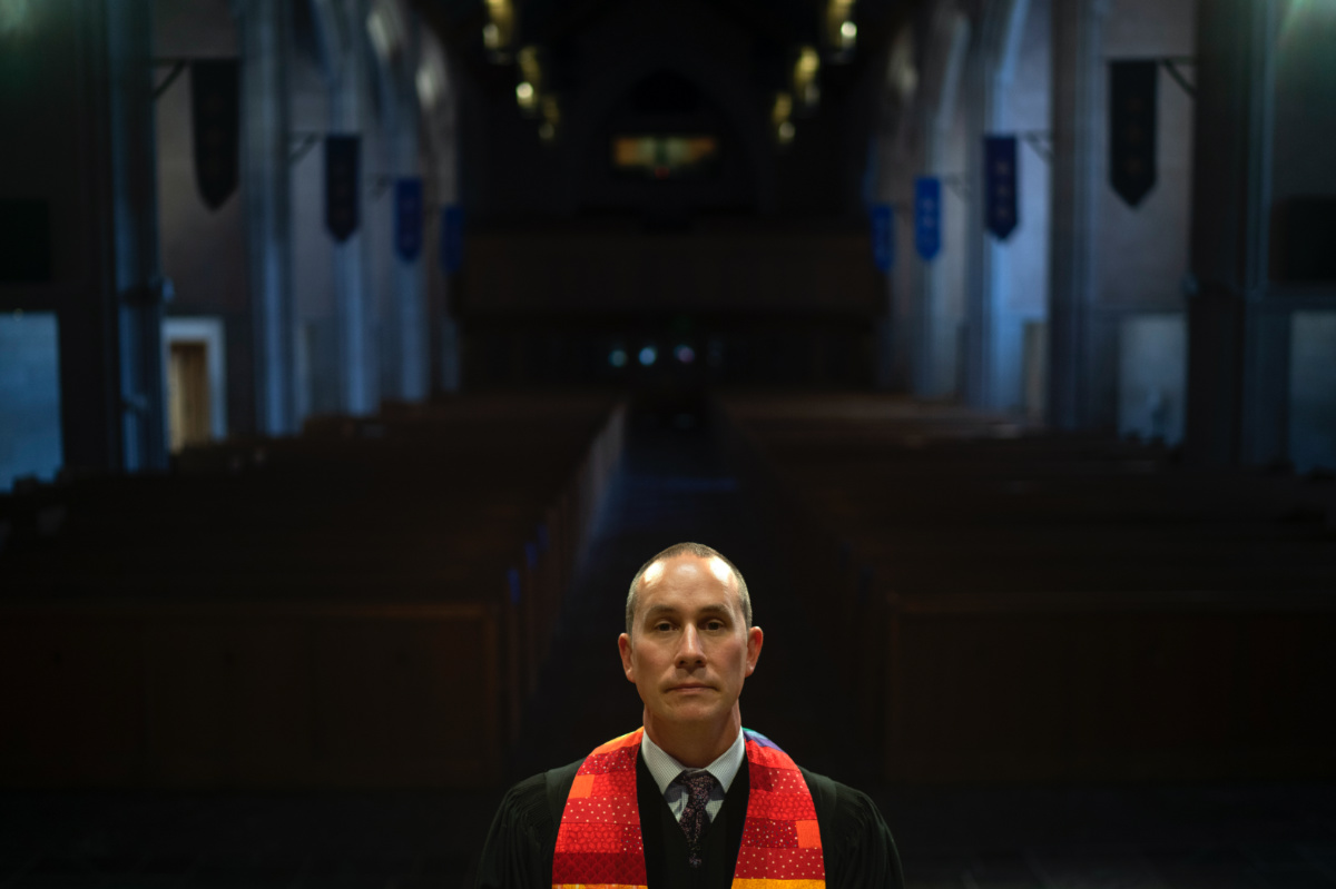 Rev. Stephen Cady stands for a portrait in the sanctuary of Asbury First United Methodist Church, on Monday, 21st August, 2023, in Rochester, New York
