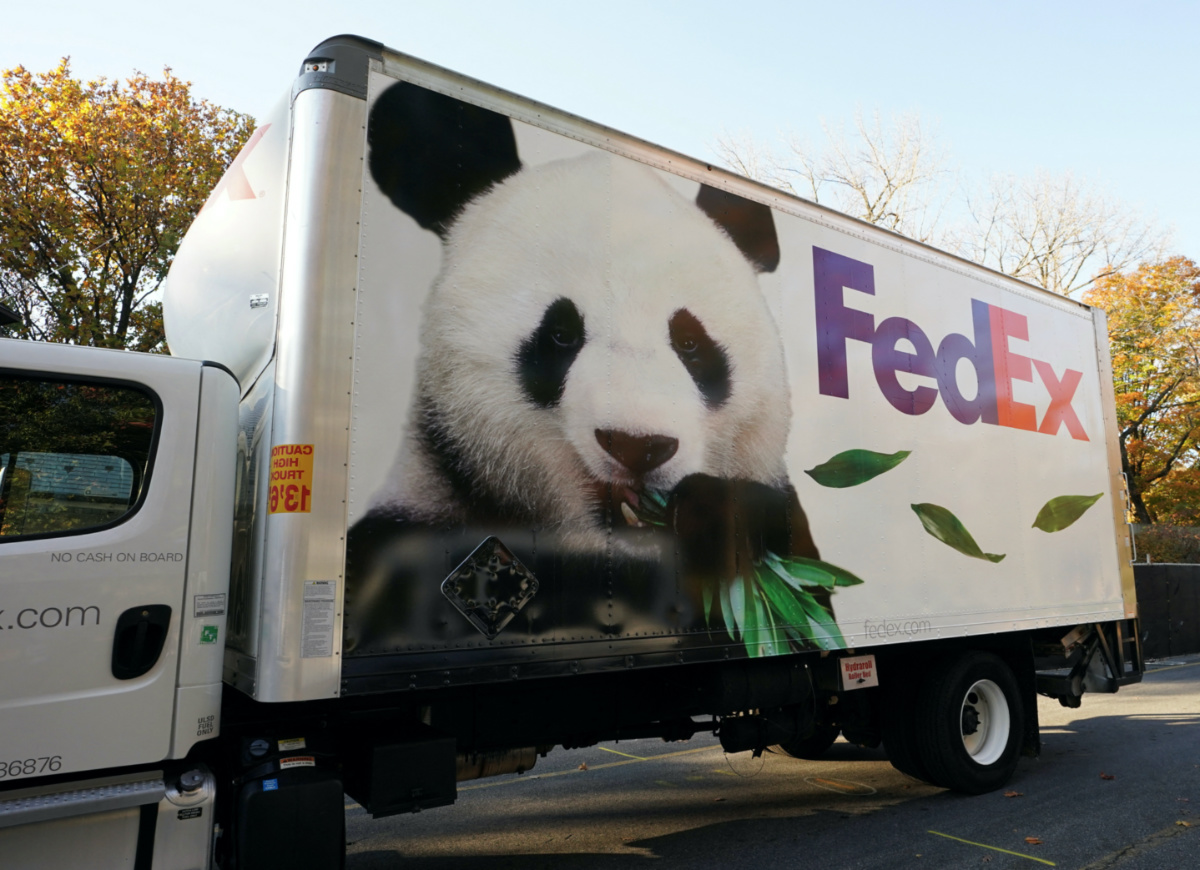 A truck stands ready to transport a giant panda from Smithsonian’s National Zoo to China, in Washington, US, on 8th November, 2023