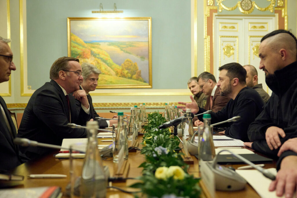 Ukraine's President Volodymyr Zelenskiy meets with German Defence Minister Boris Pistorius, amid Russia's attack on Ukraine, in Kyiv, Ukraine on 21st November, 2023