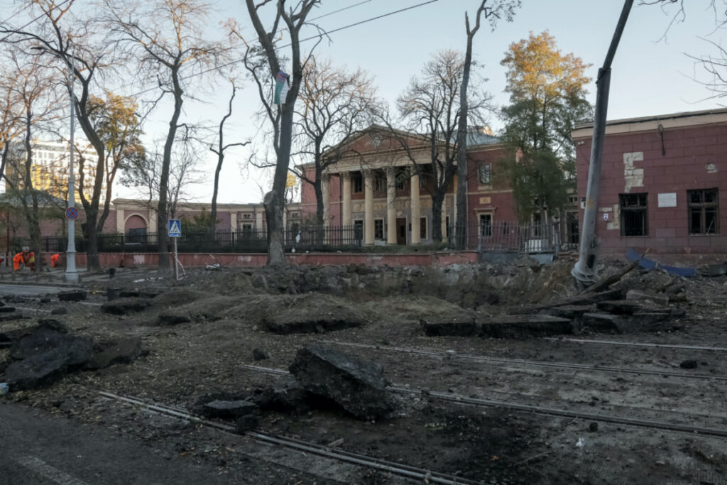 A view shows the site of a Russian missile strike, amid Russia's attack on Ukraine, in Odesa, Ukraine, on 6th November, 2023