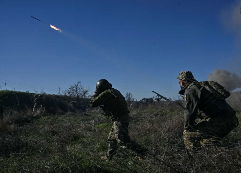 Ukrainian servicemen fire a Partyzan small multiple rocket launch system toward Russian troops near a front line, amid Russia's attack on Ukraine, in Zaporizhzhia region, Ukraine on 7th November, 2023.