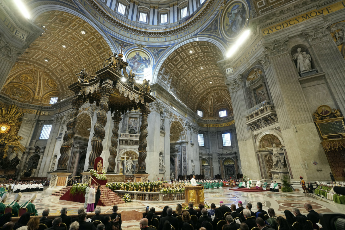 Pope Francis presides over a Mass for the closing of the 16th General Assembly of the Synod of Bishops, in St Peter's Basilica at the Vatican, on Sunday, 29th October, 2023