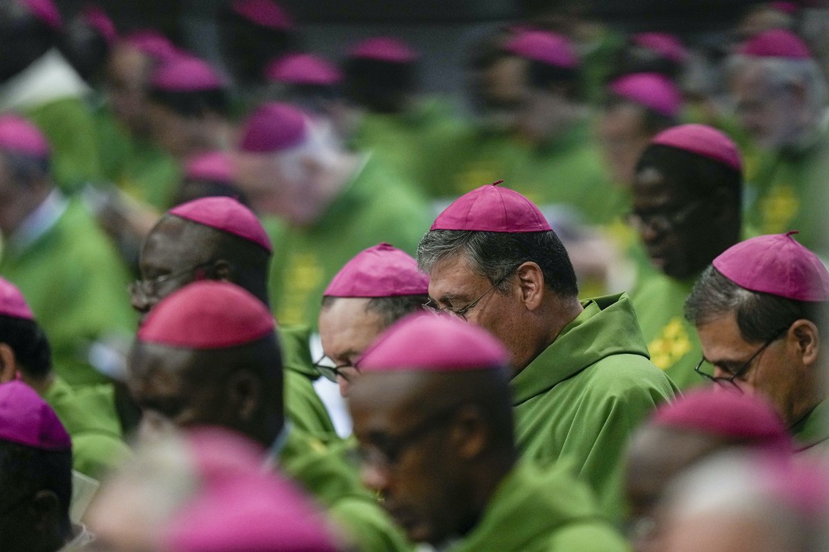 Bishops attend a Mass presided by Pope Francis for the closing of the 16th General Assembly of the Synod of Bishops, in St Peter's Basilica at the Vatican, on Sunday, 29th October, 2023.