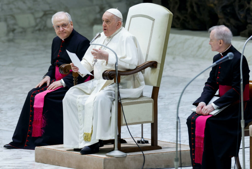 Pope Francis holds the weekly general audience, in Paul VI hall at the Vatican, on 29th November, 2023.