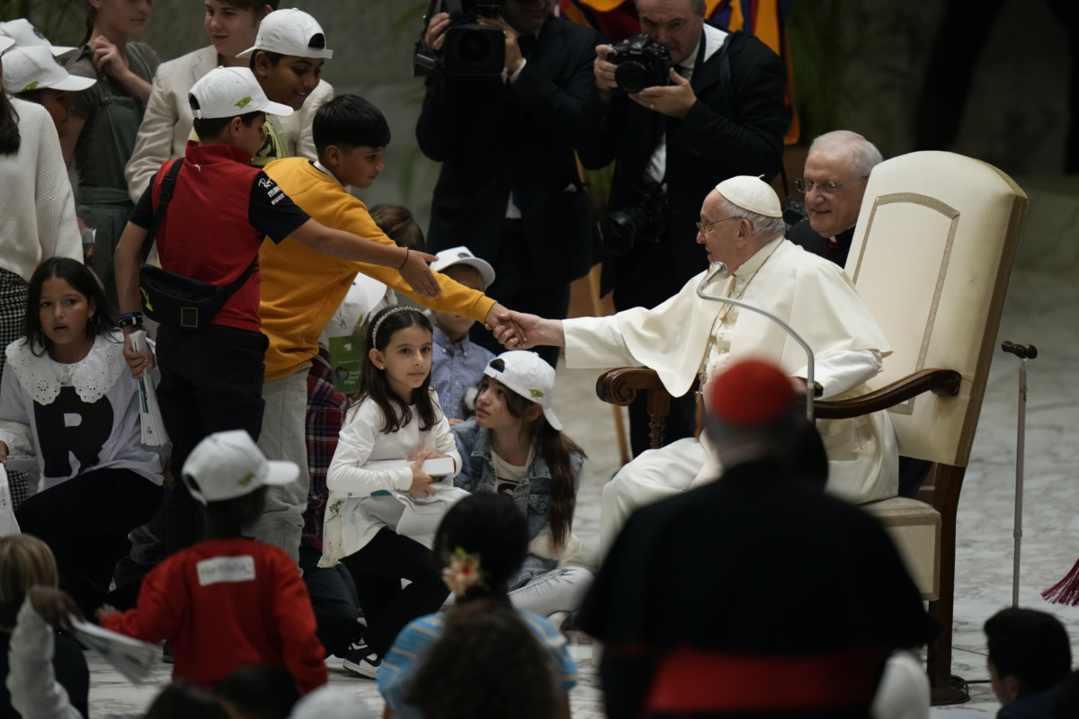 Pope Francis holds an audience with children from all over the world in the Paul VI Hall at The Vatican, on Monday, 6th November, 2023.