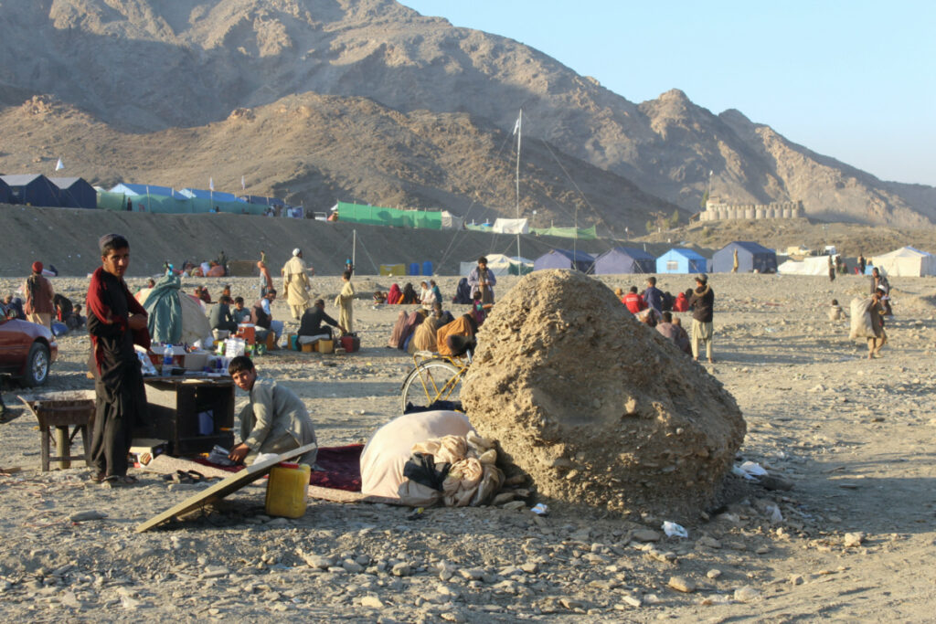 Afghan nationals rest at a camp after returning from Pakistan at the Torkham border crossing between Pakistan and Afghanistan, on 14th November, 2023
