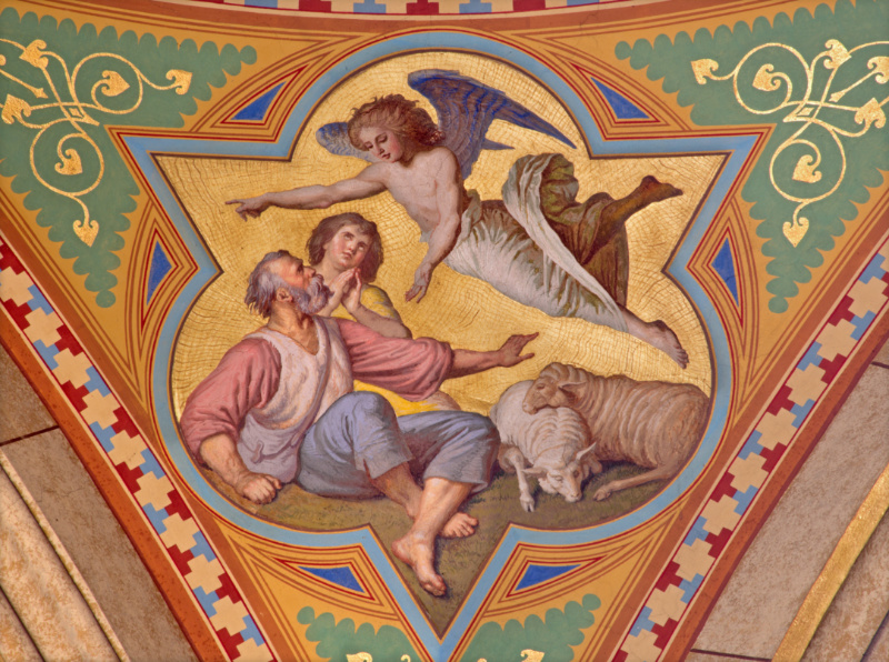  Fresco of revelation of angels to shepherds scene in side nave of Altlerchenfelder church