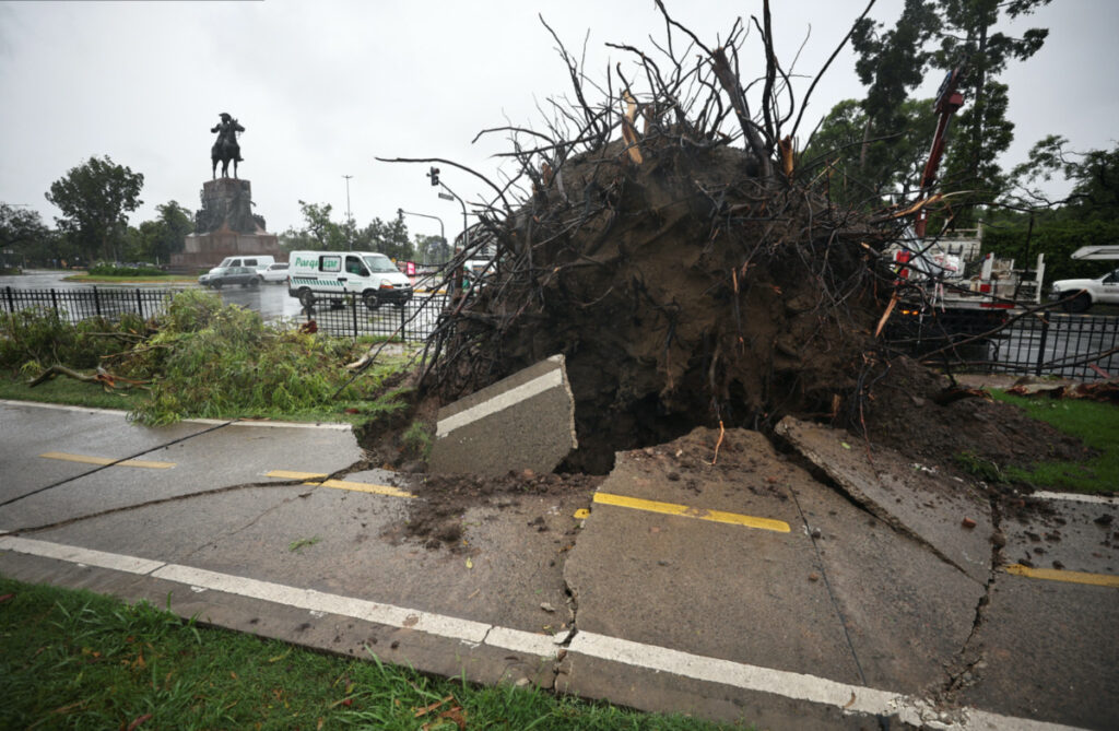 Tree branches lie on the floor next to a bicycle lane damaged by a fallen tree, after a severe storm in Buenos Aires, Argentina, on 17th December, 2023.