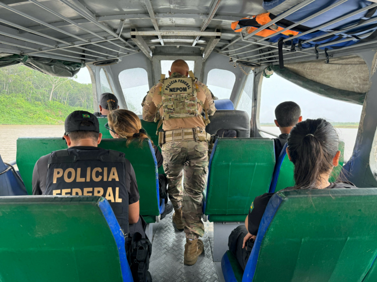 Federal Police officers conduct a raid on a river during the Turquesa Operation, in Benjamin Constant, Brazil, on 30th November, 2023.
