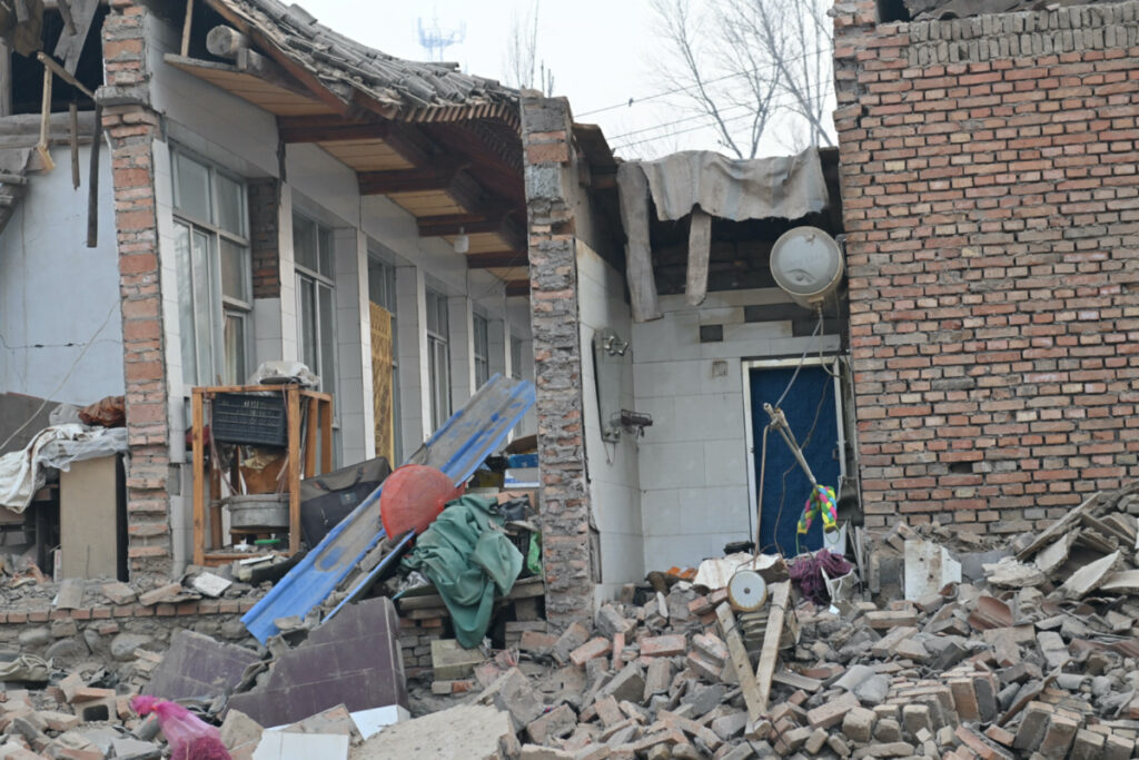 A view of rubble and damaged buildings at Dahejia town following the earthquake in Jishishan county, Gansu province, China, on 19th December, 2023.