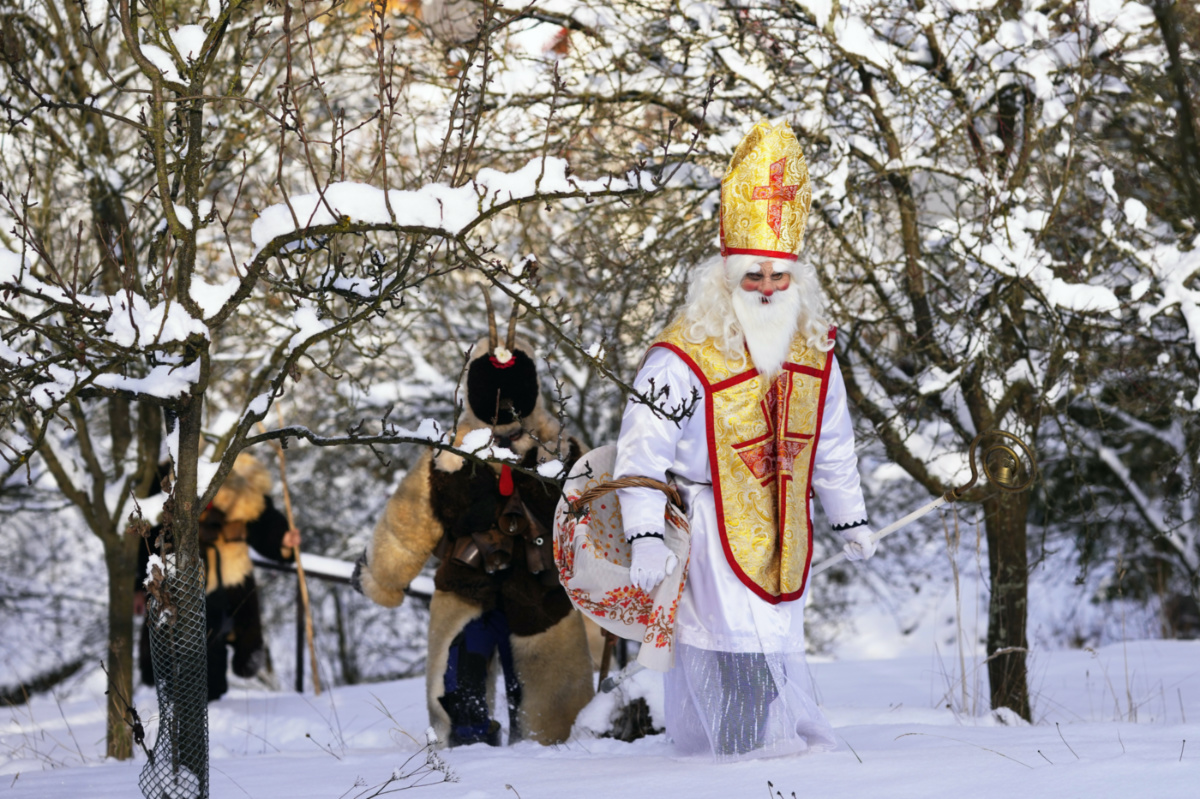 Revellers take part in a traditional St. Nicholas procession in the village of Lidecko, Czech Republic, on Monday, 4th December, 2023