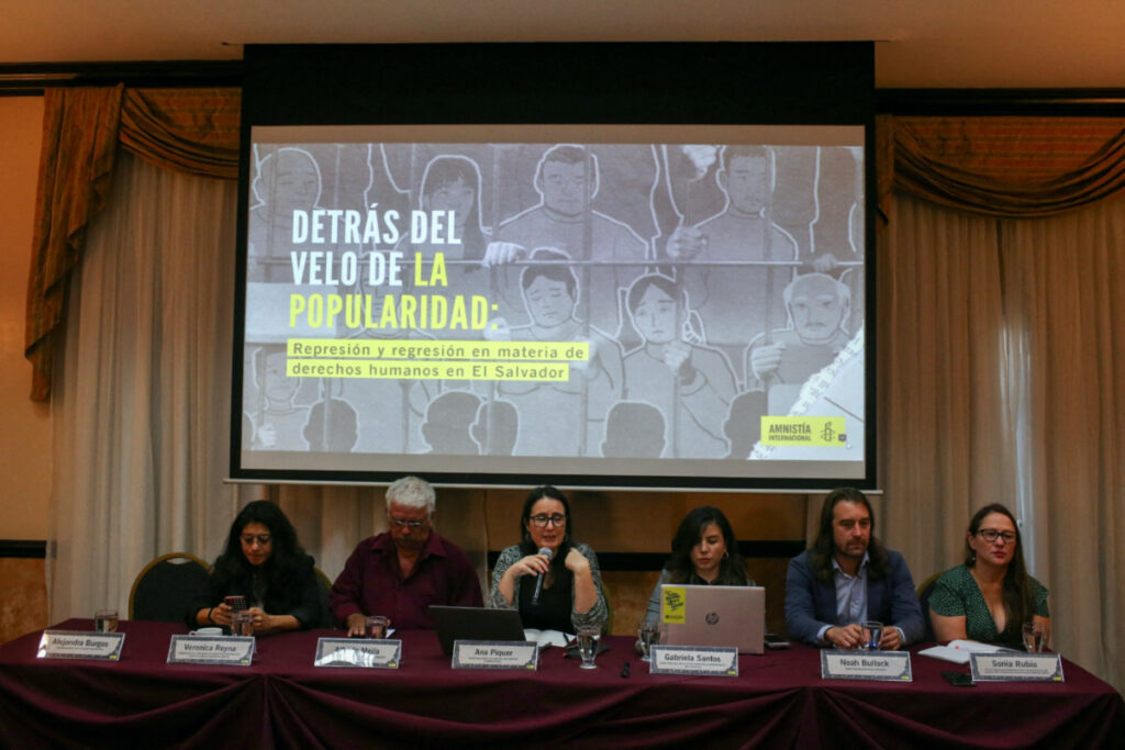 Amnesty International's Americas director Ana Piquer speaks during a news conference to release a new report in San Salvador, El Salvador on 5th December, 2023