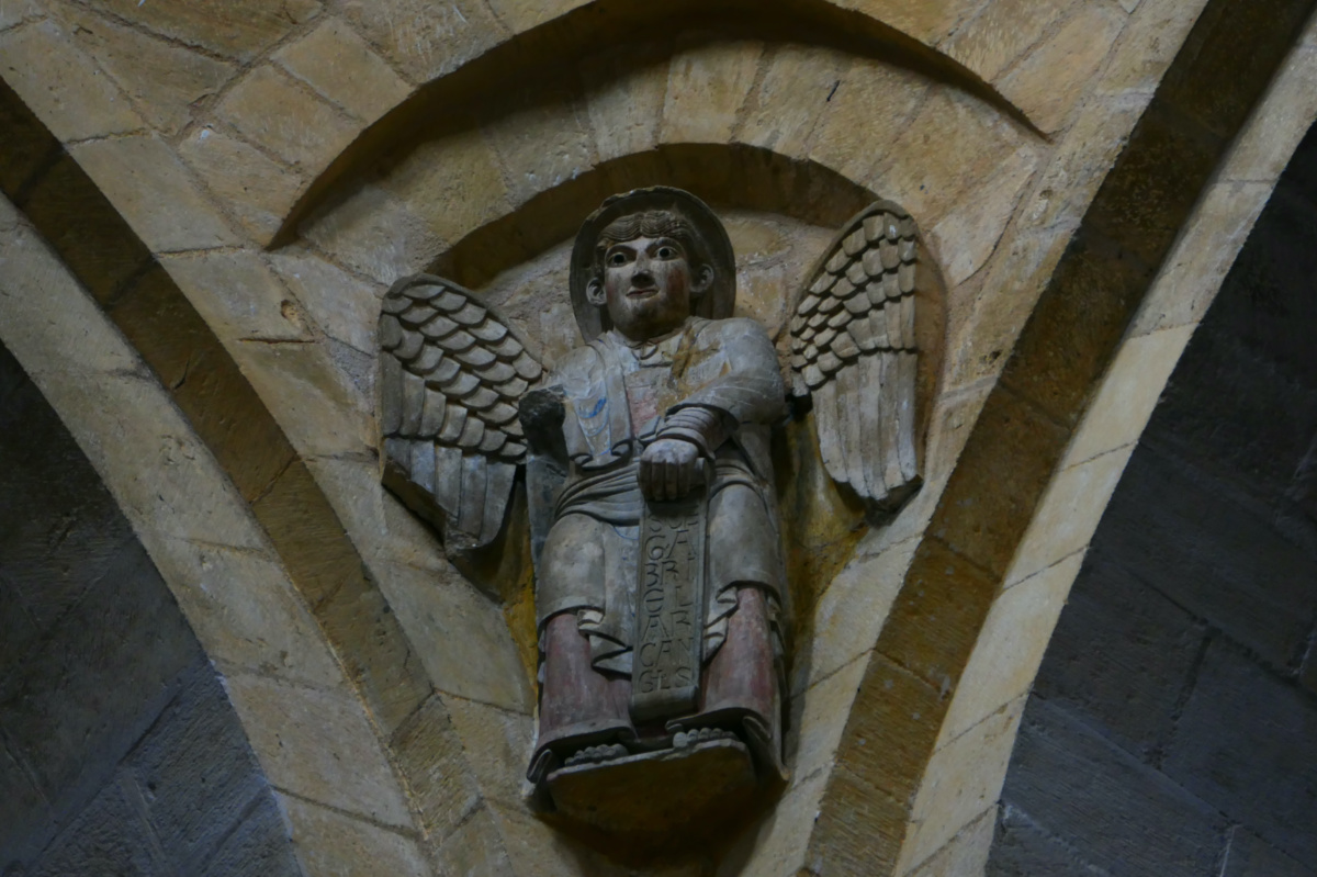 The Archangel Gabriel, Romanesque sculpture inside the Sainte Foy Abbey Church, Conques, Aveyron