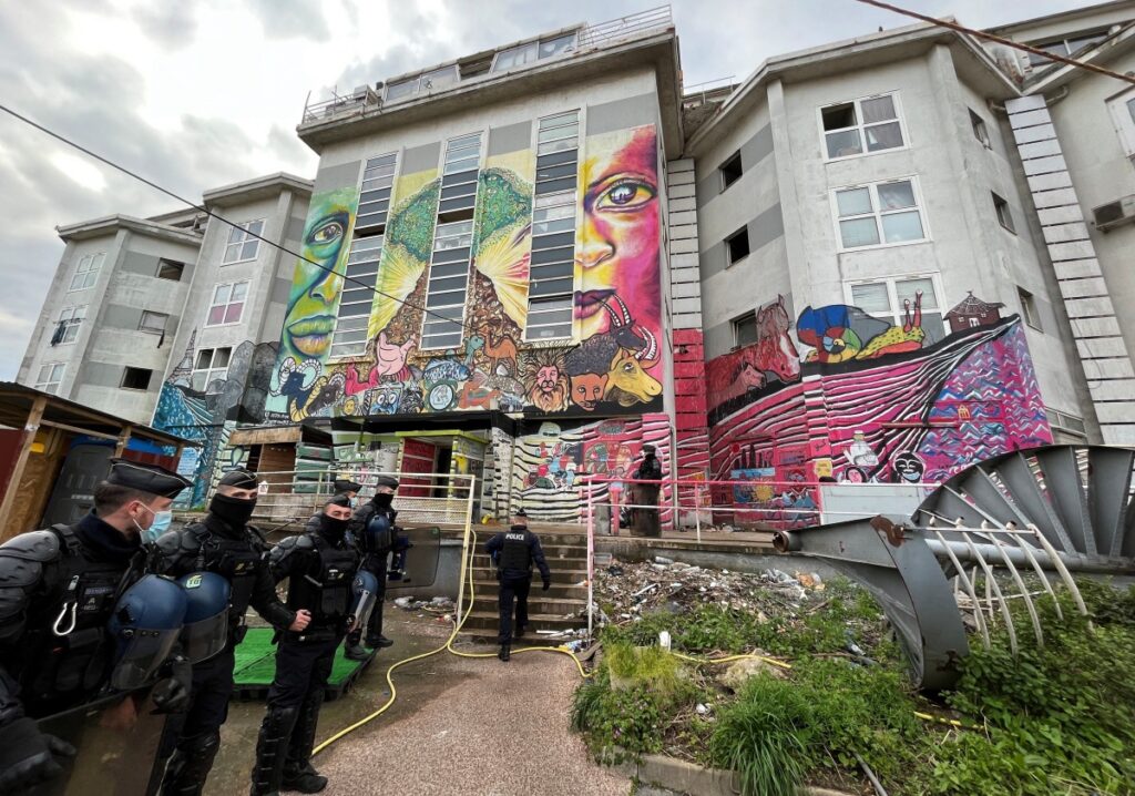 French police evict migrants from a squat in a disused industrial building not far from the Paris 2024 Olympic Athlete's Village in Ile-Saint-Denis, near Paris, France, on 26th April, 2023