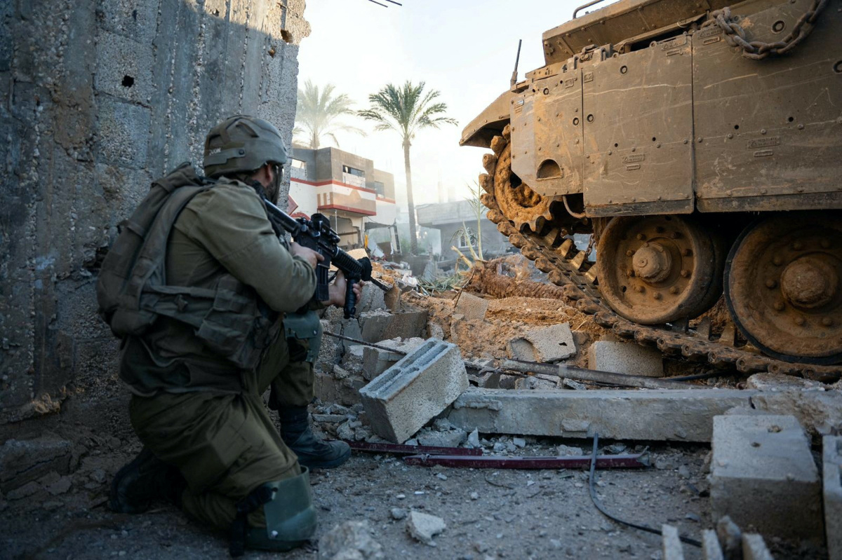 An Israeli soldier operates in the Gaza Strip, amid the ongoing conflict between Israel and the Palestinian Islamist group Hamas, in this handout picture released on on 20th December, 2023