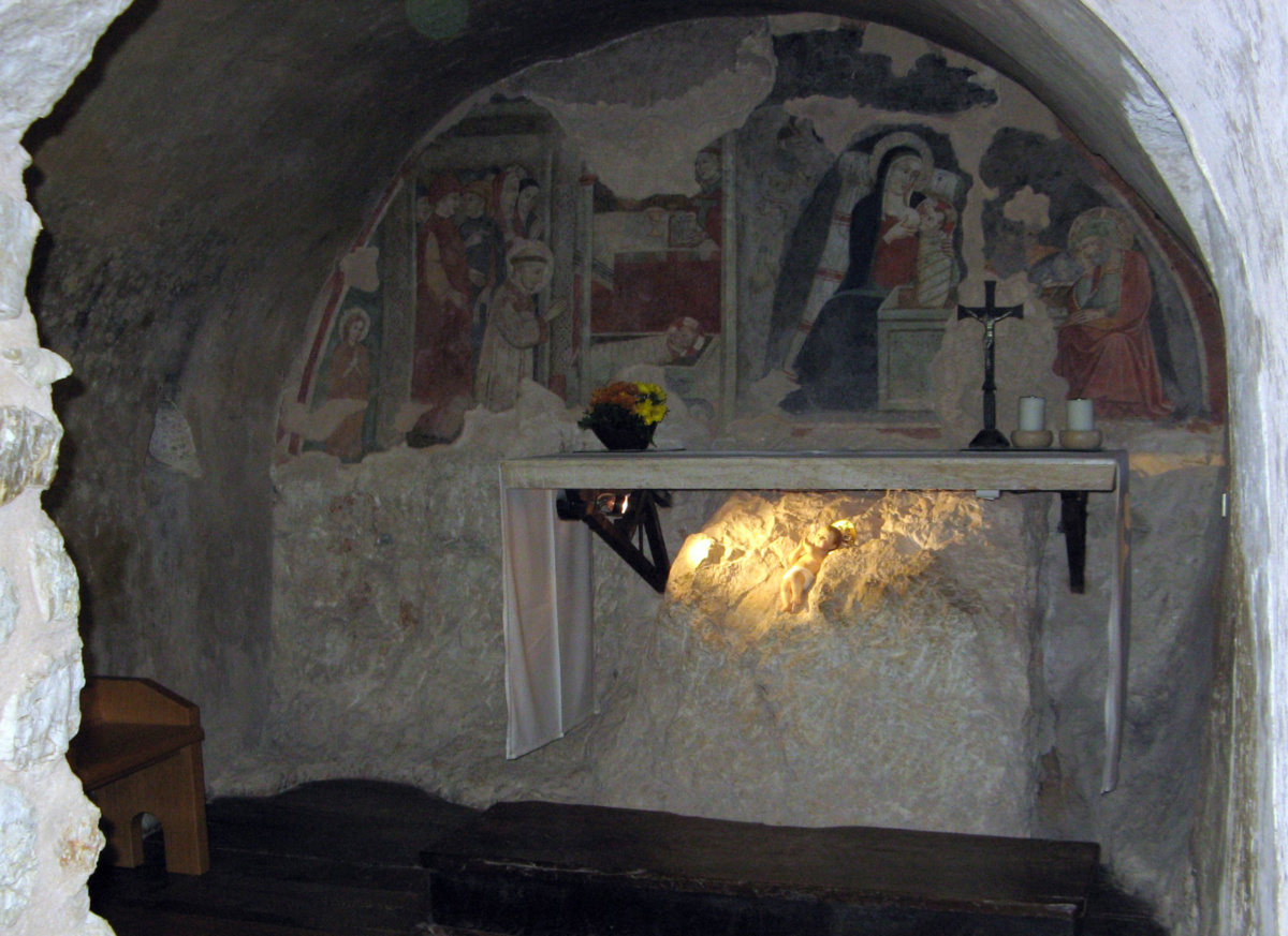 The cave where St Francis celebrated Christmas in 1223, in Greccio, Italy.
