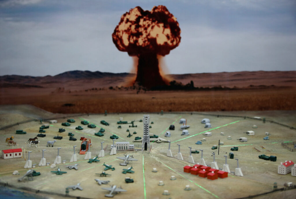 A view shows a model of a nuclear test at the museum of the Semipalatinsk Test Site, one of the main locations for nuclear testing in the Soviet Union, in the town of Kurchatov in the Abai Region, Kazakhstan on 7th November, 2023
