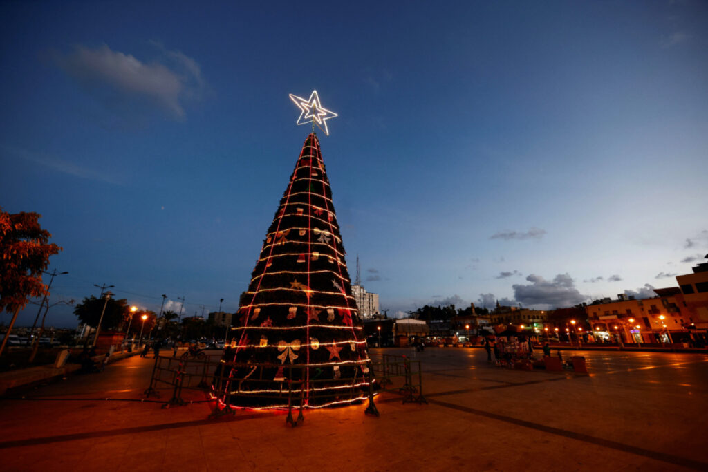 A Christmas tree is placed in the southern Lebanese port city of Tyre, Lebanon, on 12th December, 2023.