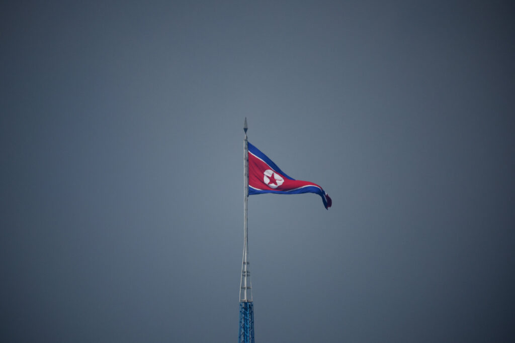 A North Korean flag flutters at the propaganda village of Gijungdong in North Korea, in this picture taken near the truce village of Panmunjom inside the demilitarized zone separating the two Koreas, South Korea, on 19th July, 2022