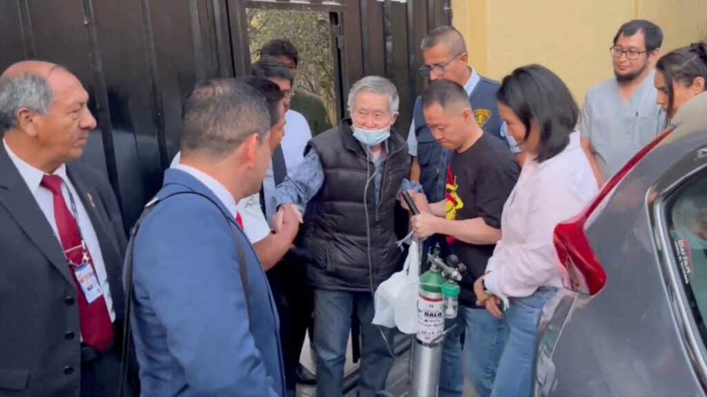 Former Peruvian President Alberto Fujimori leaves prison after being released following the restoration of a contentious 2017 pardon on humanitarian grounds, on the outskirts of Lima, Peru, on 6th December, 2023