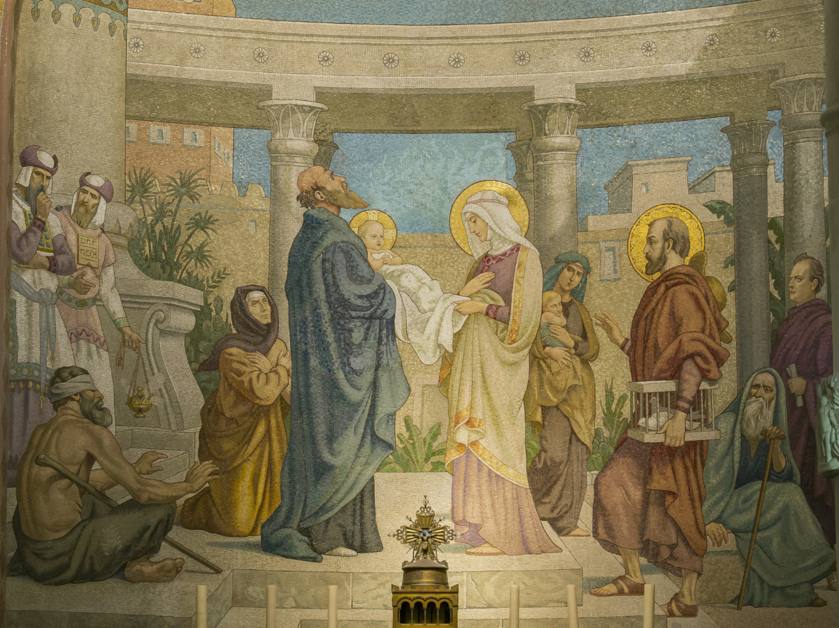 Mosaic of the Presentation of Jesus at the temple in the Rosary Basilica at Lourdes