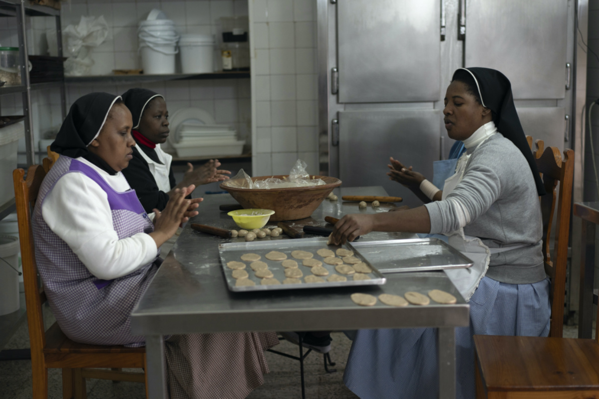 Pestiños, honey-coated pastries, are kneaded before frying by the cloistered nuns of the Clarisas convent in Carmona, Spain, on Thursday, 30th November, 2023. 