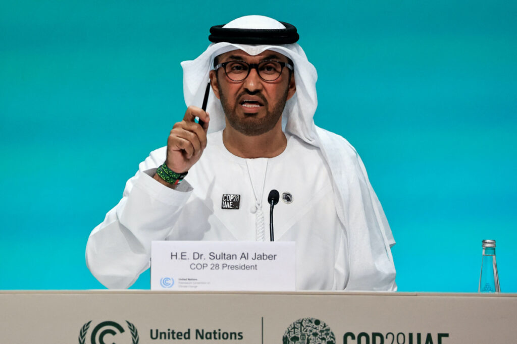United Arab Emirates Minister of Industry and Advanced Technology and COP28 President Sultan Ahmed Al Jaber speaks during a press conference at the United Nations Climate Change Conference in Dubai, United Arab Emirates, on 4th December, 2023.