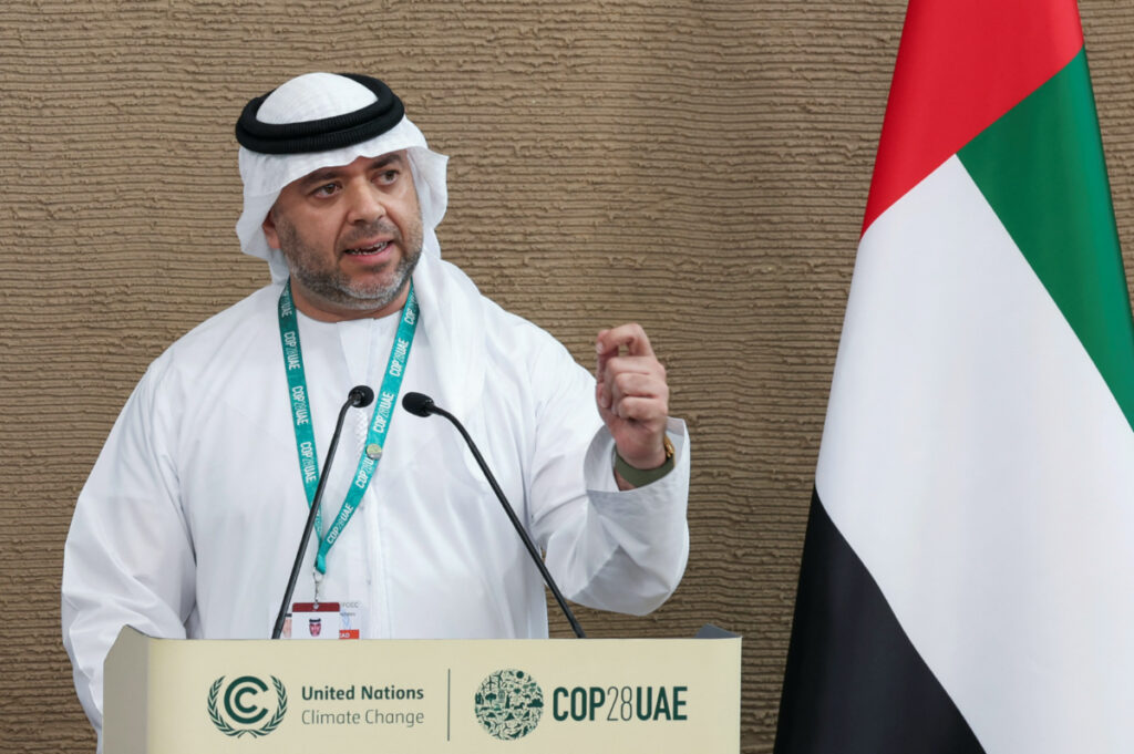 COP28 Director-General Majid Al Suwaidi speaks during a press conference at the United Nations Climate Change Conference in Dubai, United Arab Emirates, on 12th December, 2023