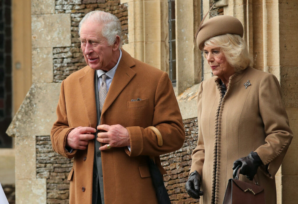 Britain's King Charles and Queen Camilla attend the Royal Family's Christmas Day service at St Mary Magdalene's church, as the royals take residence at the Sandringham estate in eastern England, Britain on 25th December, 2023