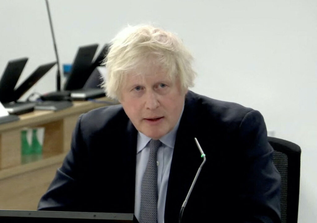 Former British Prime Minister Boris Johnson gives evidence at the COVID-19 Inquiry, in London, Britain, on 6th December, 2023