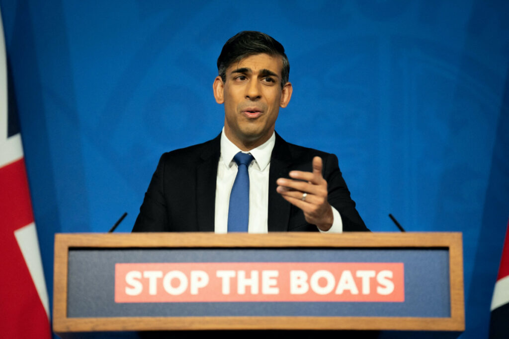 Prime Minister Rishi Sunak speaks during a press conference in the Downing Street Briefing Room, in London, Britain, on 7th December, 2023