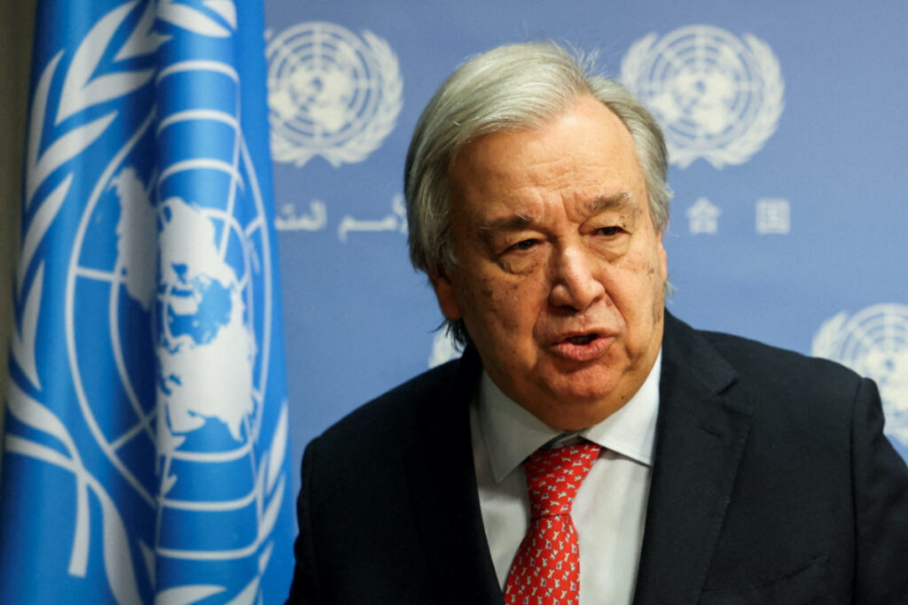 United Nations Secretary-General Antonio Guterres speaks at the United Nations before a meeting about the conflict in Gaza, at the United Nations Headquarters in New York City, US, on 6th November, 2023