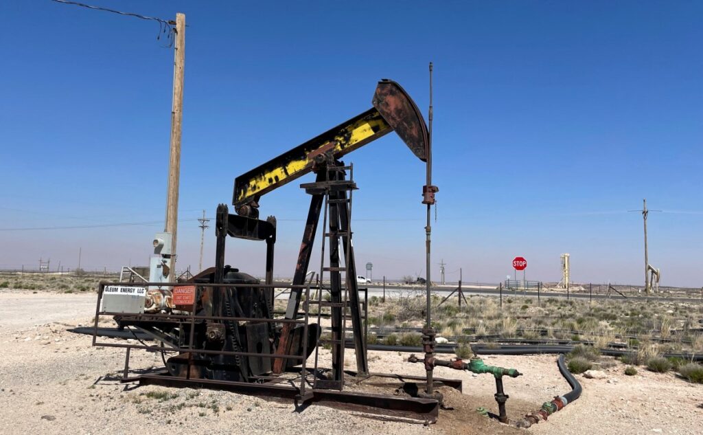 An oil pump jack is seen in the Loco Hills region, New Mexico, US, on 6th April, 2023.