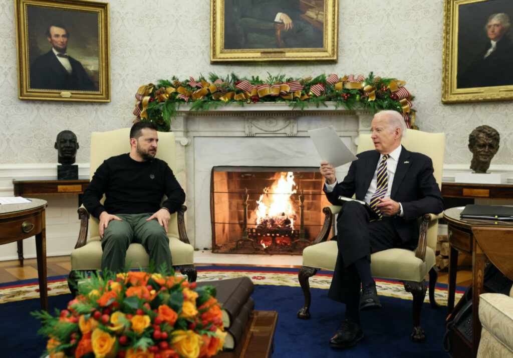 US President Joe Biden meets with Ukraine's President Volodymyr Zelenskiy in the Oval Office at the White House in Washington, US, on 12th December, 2023