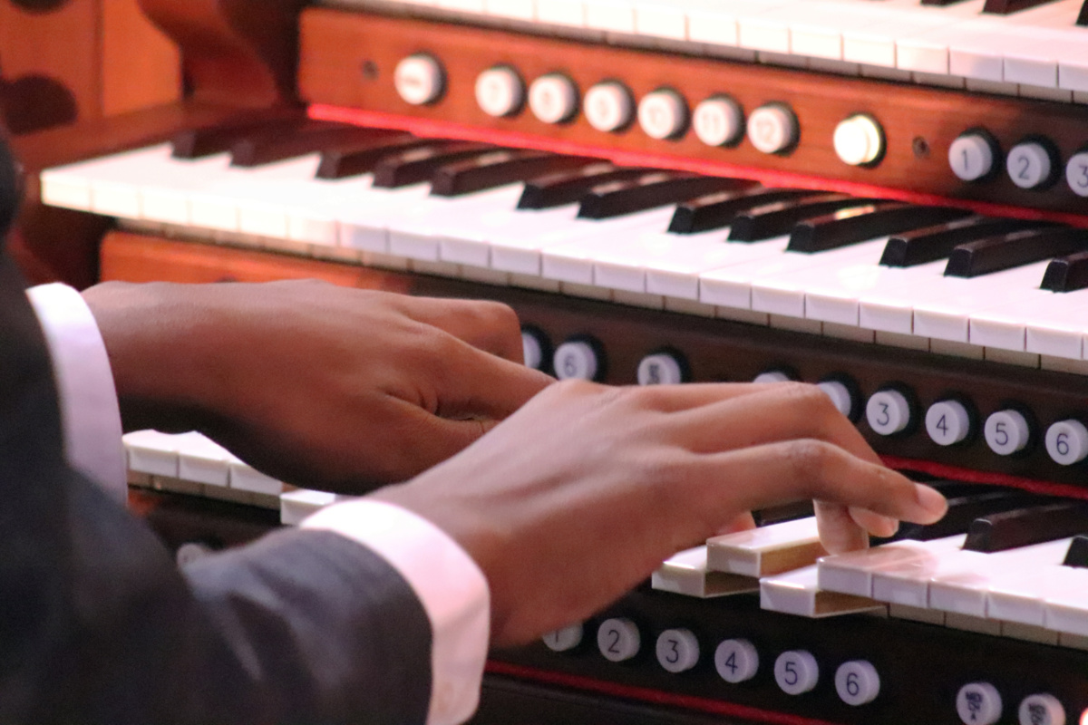 Storeé Denson plays the organ at Nineteenth Street Baptist Church in Washington, DC, Sunday, on 10th December, 2023