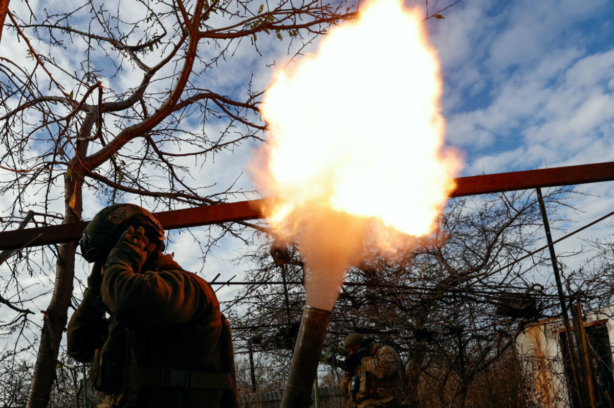 Members of Ukraine's National Guard Omega Special Purpose unit fire a mortar toward Russian troops in the front line town of Avdiivka, amid Russia's attack on Ukraine, in Donetsk region, Ukraine, on 8th November, 2023