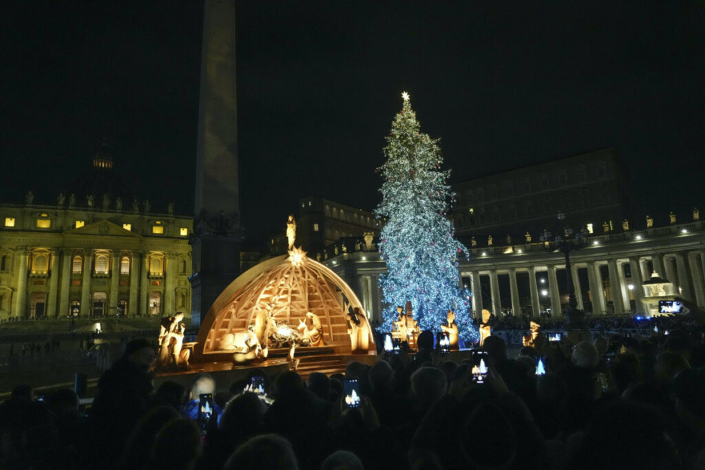 A view of St Peter's Square following the Christmas tree and nativity scene lighting ceremony at the Vatican, on Saturday, 3rd December, 2022