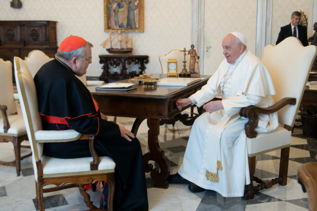 Pope Francis and Cardinal Raymond Leo Burke meet at the Vatican, on 29th December, 2023.