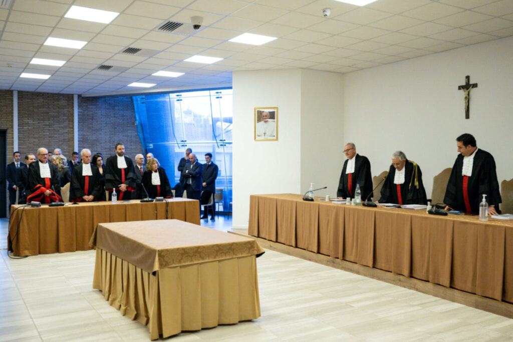 Judge Giuseppe Pignatone reads the verdict of the Vatican corruption trial, at the Vatican, on 16th December, 2023