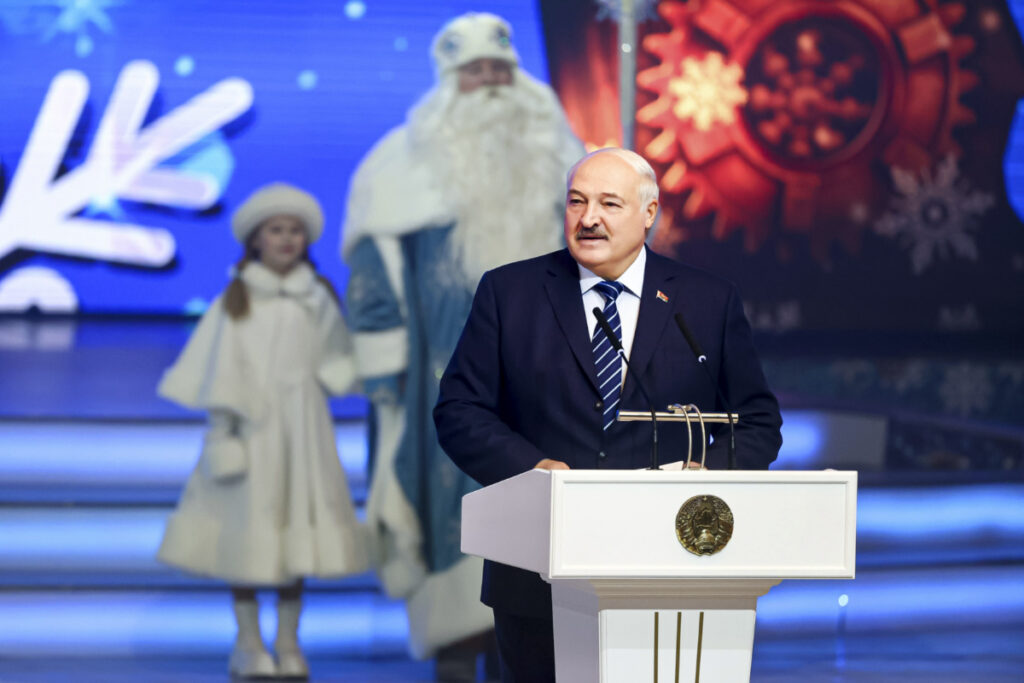 In this photo provided by the Belarusian Presidential Press Service, Belarus President Alexander Lukashenko attends the New Year Eve's children's charity event held as part of the country's charity campaign Our Children, in the Palace of the Republic in Minsk, Belarus, on Thursday, 28th December, 2023.
