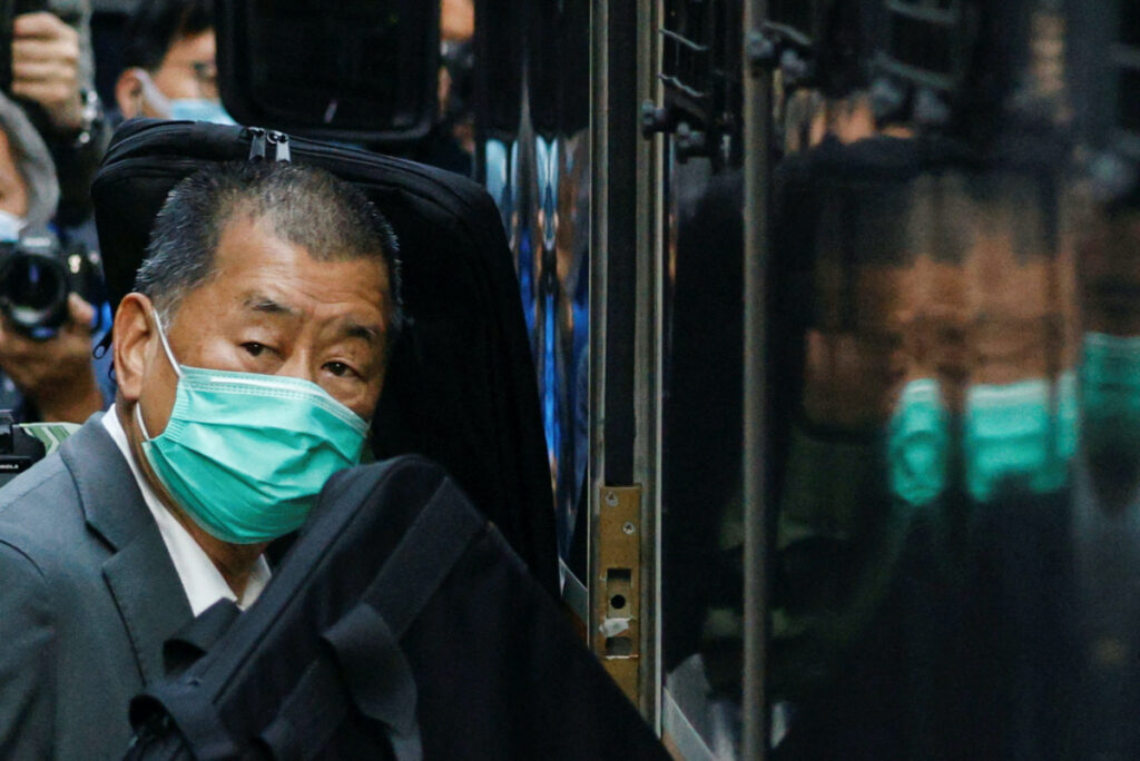 Media tycoon Jimmy Lai, founder of Apple Daily, looks on as he leaves the Court of Final Appeal by prison van, in Hong Kong, China, on 1st February, 2021