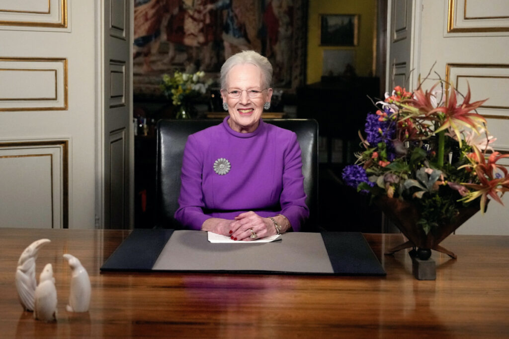 Queen Margrethe II gives a New Year's speech and announces her abdication from Christian IX's Palace, Amalienborg Castle, in Copenhagen, on Sunday 31st December 2023.