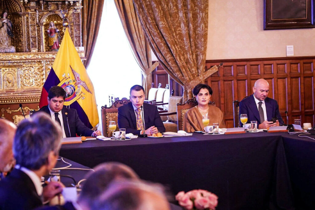 A meeting with the diplomatic corps, led by Ecuador's President Daniel Noboa and Chancellor Gabriela Sommerfeld, is held following a wave of violence around the nation, in Quito, Ecuador, on 10th January, 2024