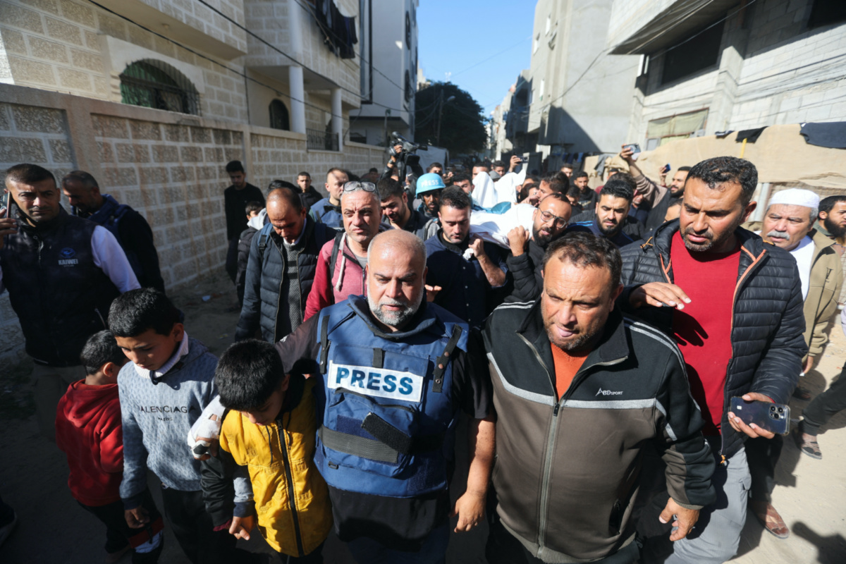 Al Jazeera journalist Wael Al-Dahdouh attends the funeral of his son, Palestinian journalist Hamza Al-Dahdouh, after Hamza was killed in an Israeli strike, in Rafah in the southern Gaza Strip, on 7th January, 2024
