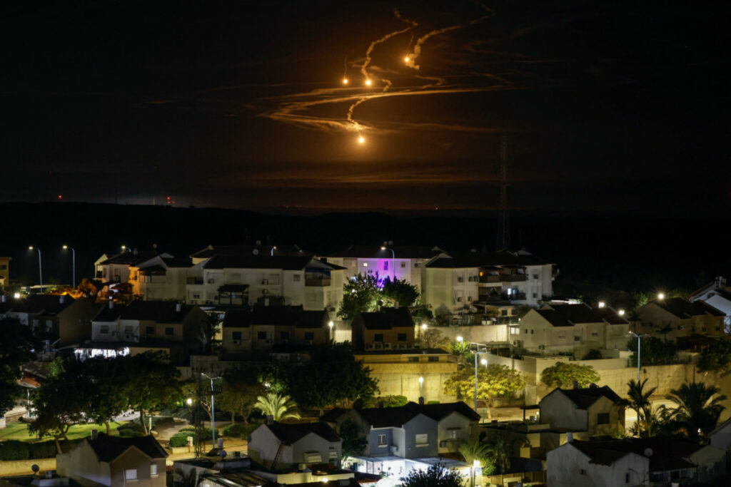 Flares fall over Gaza, amid the ongoing conflict between Israel and the Palestinian Islamist group Hamas, as seen from Sderot, southern Israel, on 8th January, 2024.