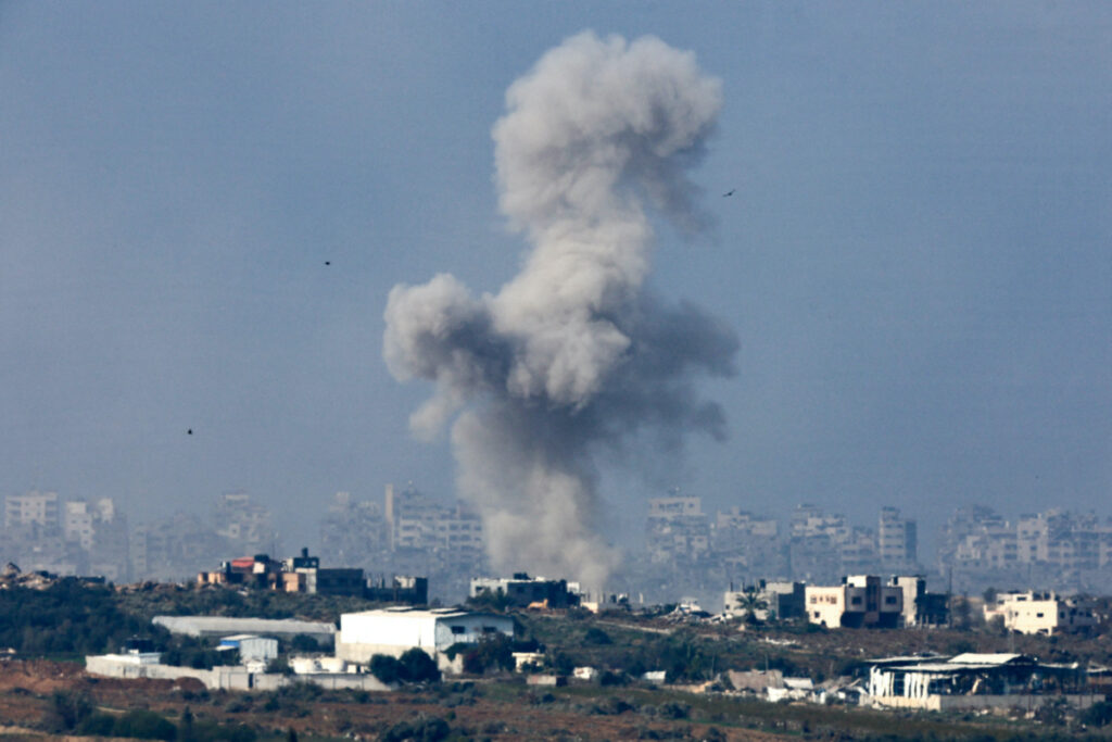 Smoke rises over central Gaza following a strike, amid the ongoing conflict between Israel and the Palestinian Islamist group Hamas, as seen from southern Israel, on 1st January, 2024.
