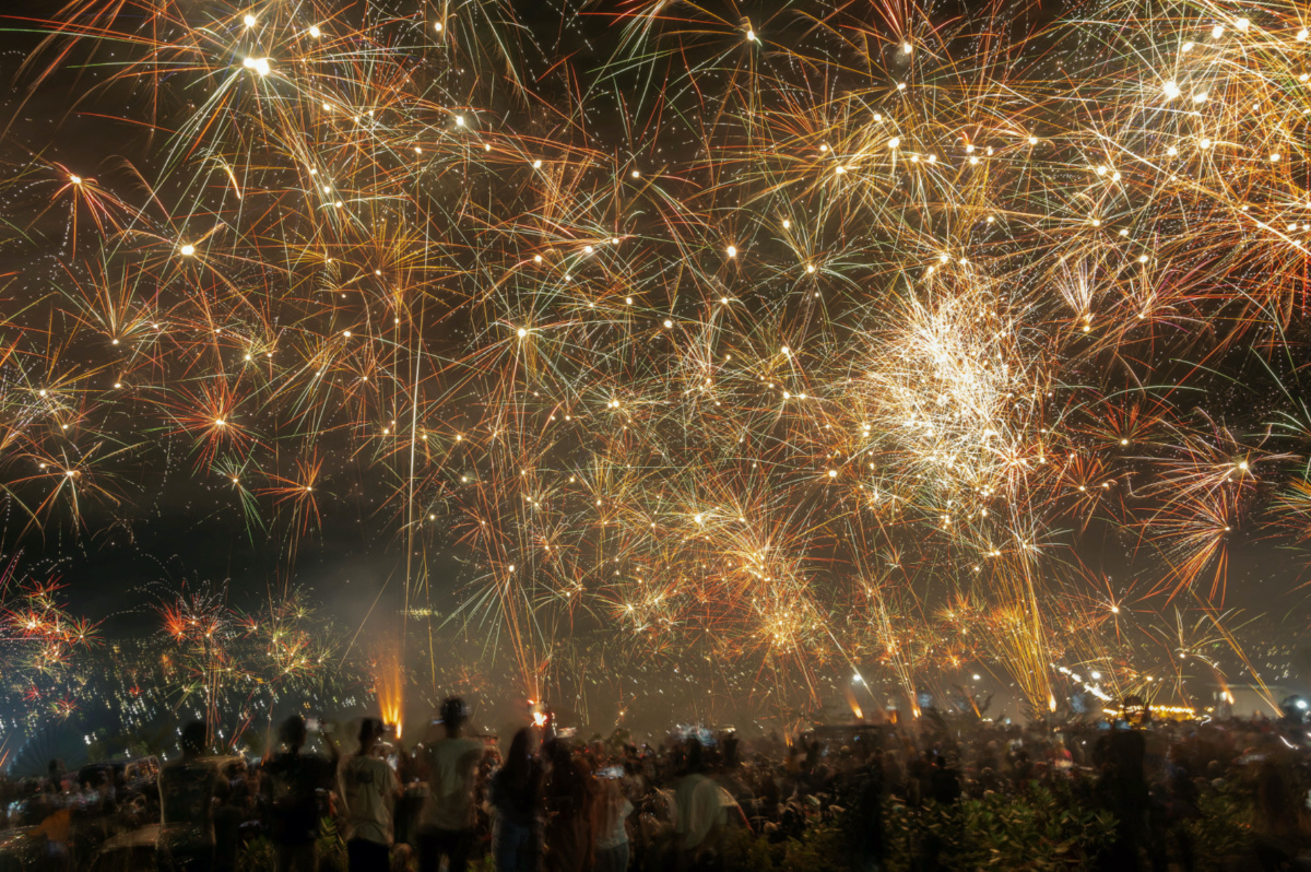 People celebrate New Year's Eve in Palu, Central Sulawesi province, Indonesia, on 1st January, 2024. 