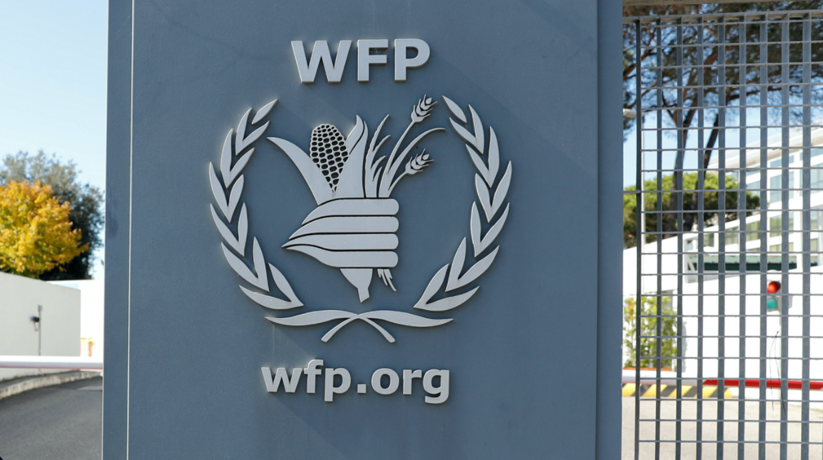 A logo of the World Food Program is seen at their headquarters after the WFP won the 2020 Nobel Peace Prize, in Rome, Italy, on 9th October, 2020