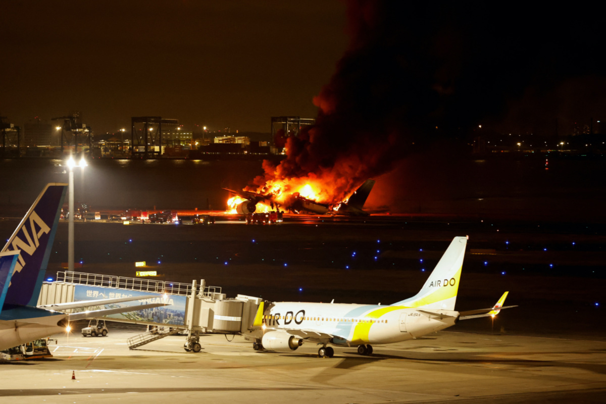 Japan Airlines' A350 airplane is on fire at Haneda international airport in Tokyo, Japan, on 2nd January, 2024.